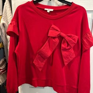 entro Red Bow-Accent Ruffle Sleeve Sweatshirt